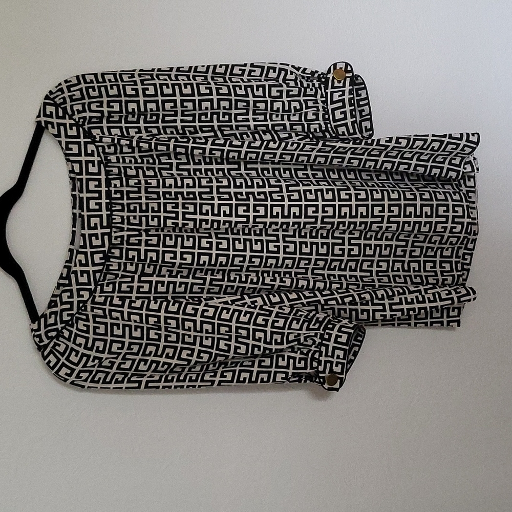 ALICE & TRIXIE SZ L IVORY AND BLACK SILK BLOUSE